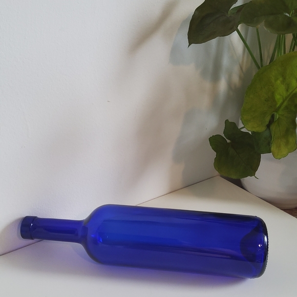 Vintage Cobalt Blue Glass Wine Bottle - Picture 3 of 4